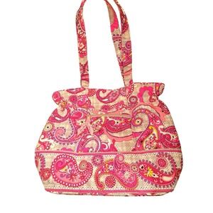 NWOT Vera Bradley Paisley Meets‎ Plaid PINK & Grey Bag Zip Pockets